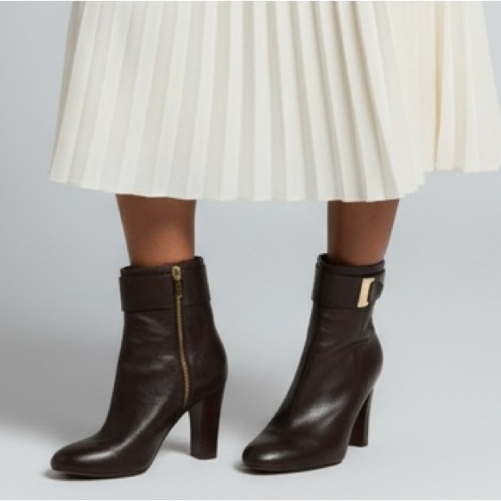 Michael Michael Kors Dark Brown Heeled Boots w/Gold Buckle 7